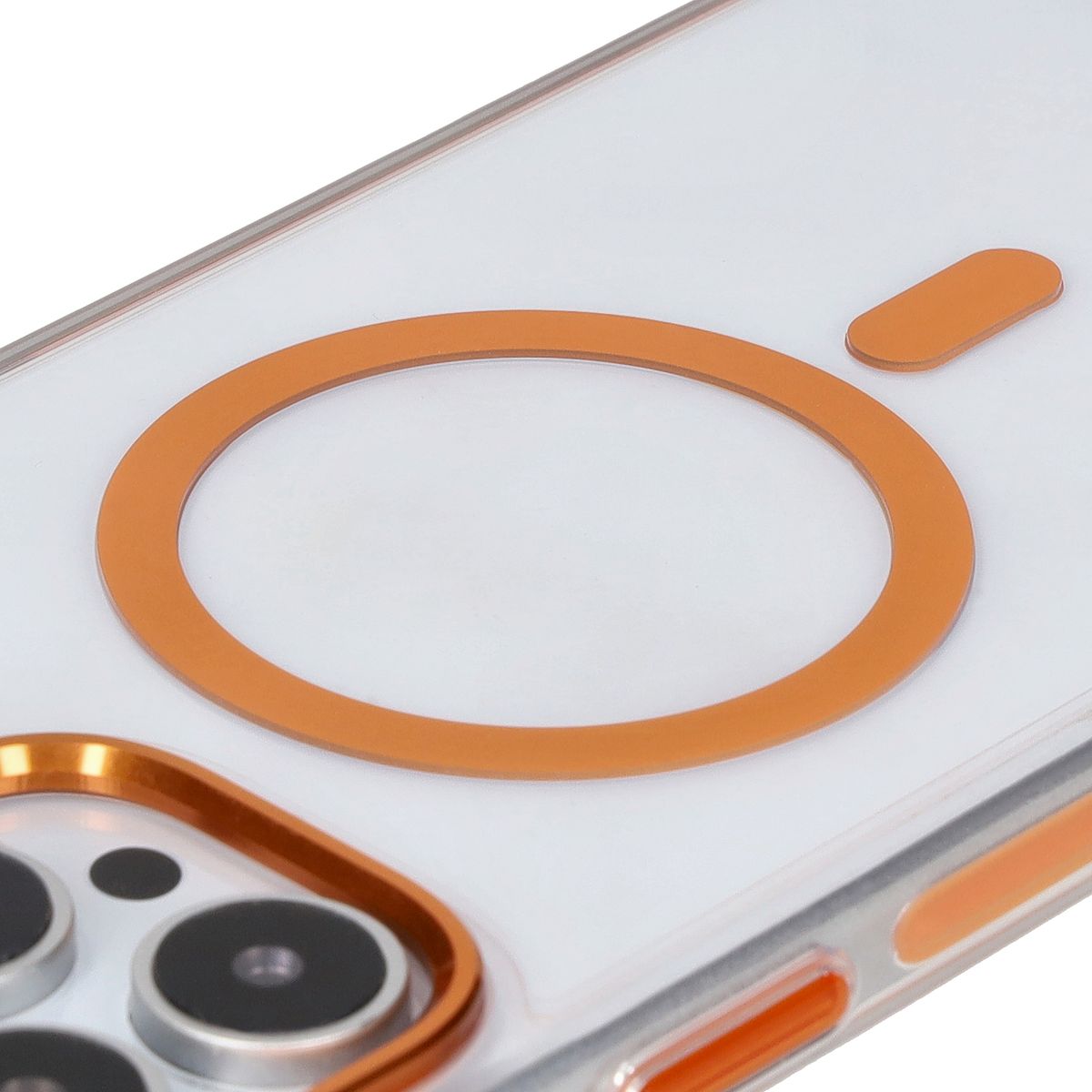 Handyhülle mit Magnetring für iPhone 16 Pro Max, Bizon Case Marco, Transparent mit orangem Rahmen