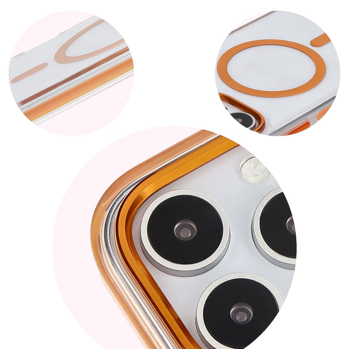 Handyhülle mit Magnetring für iPhone 16 Pro Max, Bizon Case Marco, Transparent mit orangem Rahmen