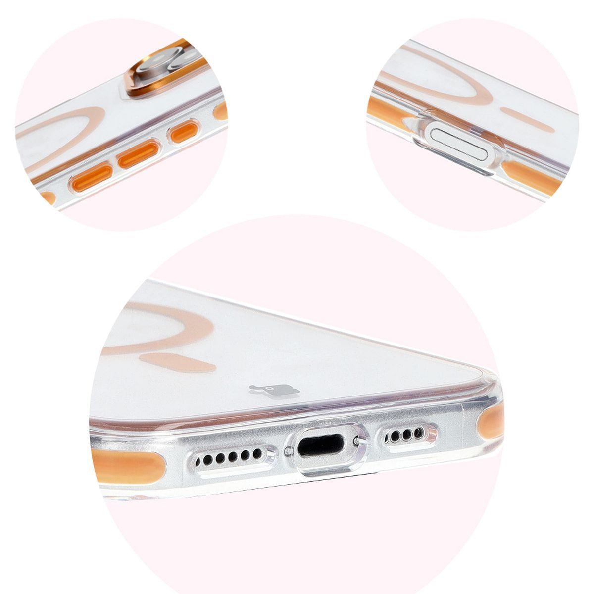 Handyhülle mit Magnetring für iPhone 16 Pro Max, Bizon Case Marco, Transparent mit orangem Rahmen