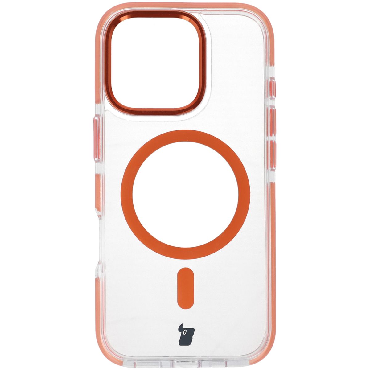 Handyhülle mit Magnetring für iPhone 16 Pro, Bizon Case Marco, Transparent mit orangem Rahmen