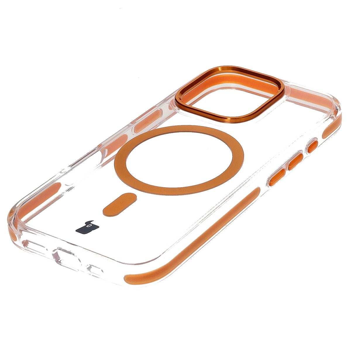 Handyhülle mit Magnetring für iPhone 16 Pro, Bizon Case Marco, Transparent mit orangem Rahmen