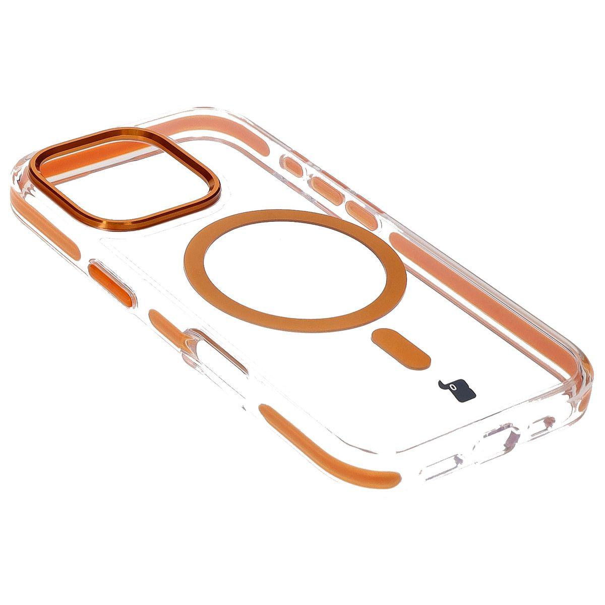 Handyhülle mit Magnetring für iPhone 16 Pro, Bizon Case Marco, Transparent mit orangem Rahmen