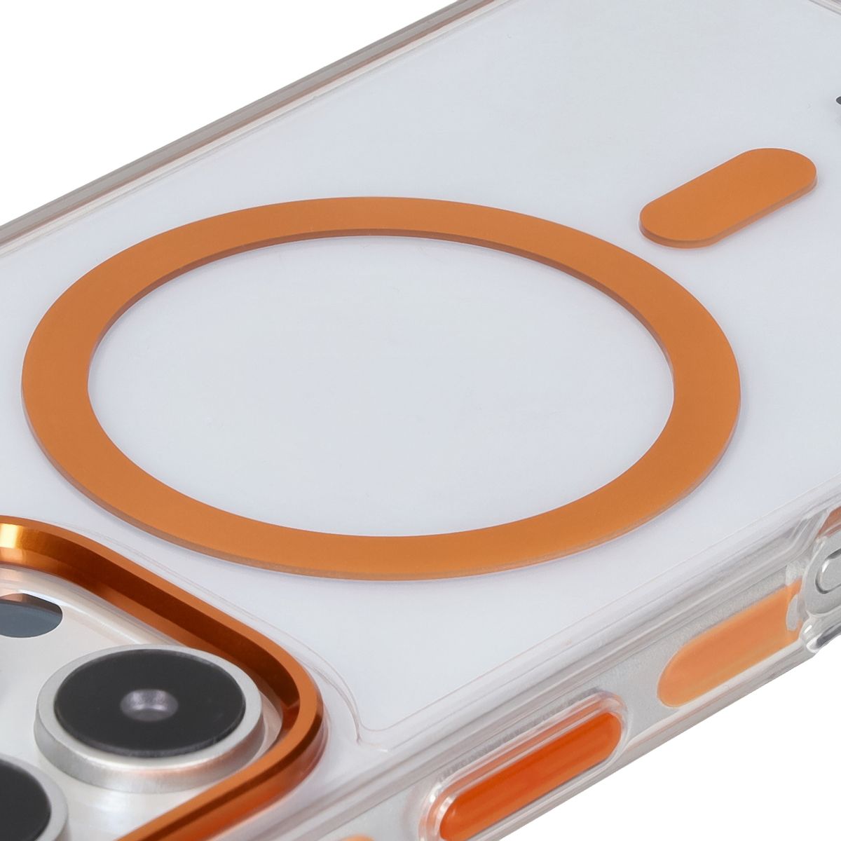 Handyhülle mit Magnetring für iPhone 16 Pro, Bizon Case Marco, Transparent mit orangem Rahmen