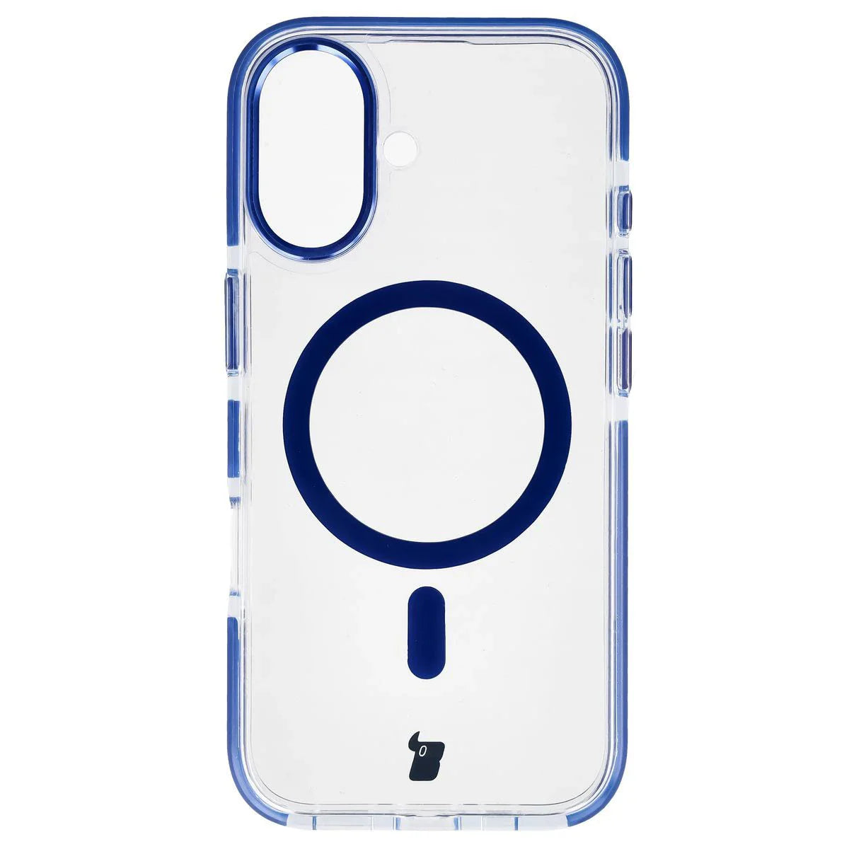 Handyhülle mit Magnetring für iPhone 17, Bizon Case Marco, Transparent mit blauem Rahmen