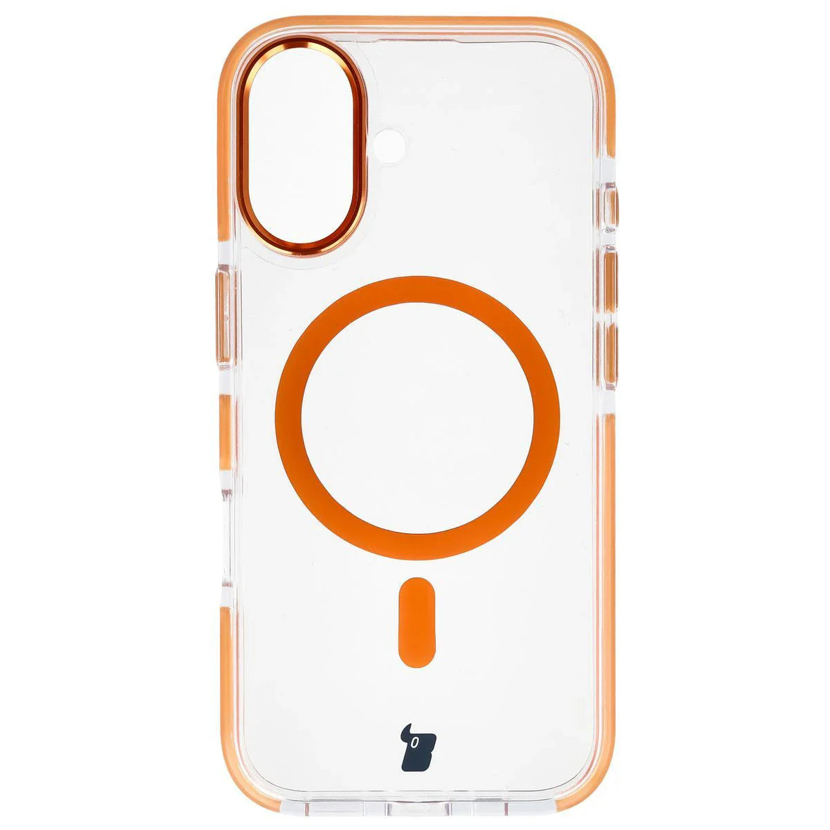 Handyhülle mit Magnetring für iPhone 17, Bizon Case Marco, Transparent mit orangem Rahmen