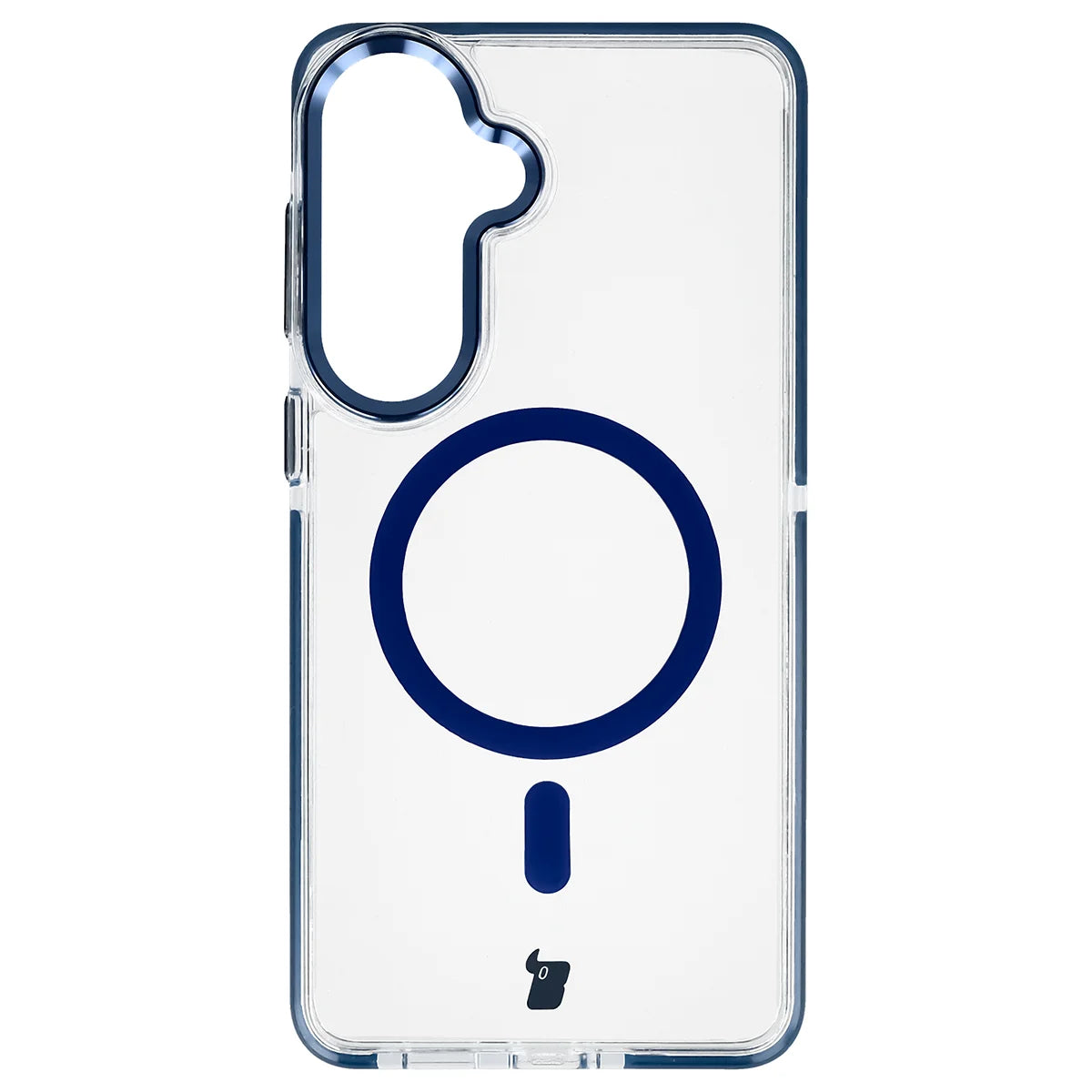 Handyhülle mit Magnetring für Galaxy S26 Plus, Bizon Case Marco, Transparent mit blauem Rahmen