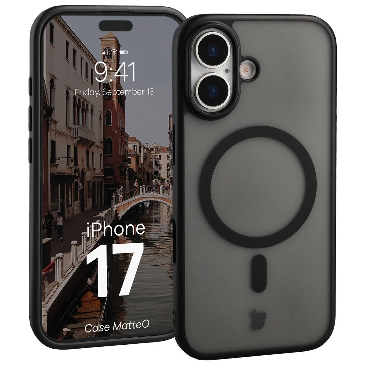 Handyhülle mit Magnetring für iPhone 17, Bizon Case MatteO, Getönt-Schwarz