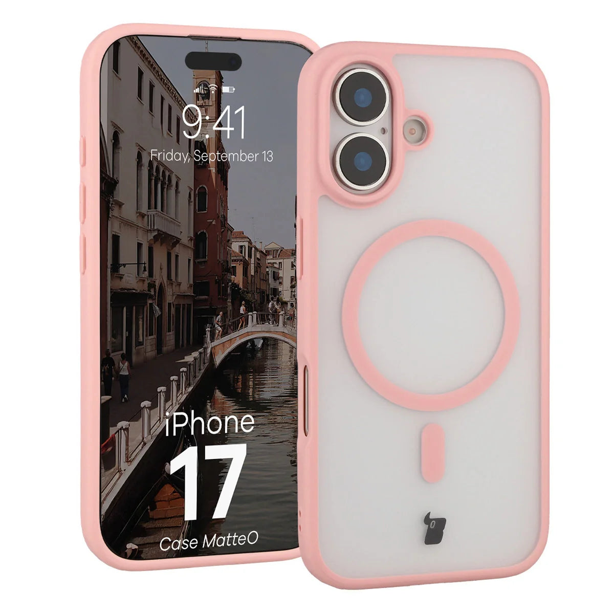 Handyhülle mit Magnetring für iPhone 17, Bizon Case MatteO, Getönt-Hellrosa