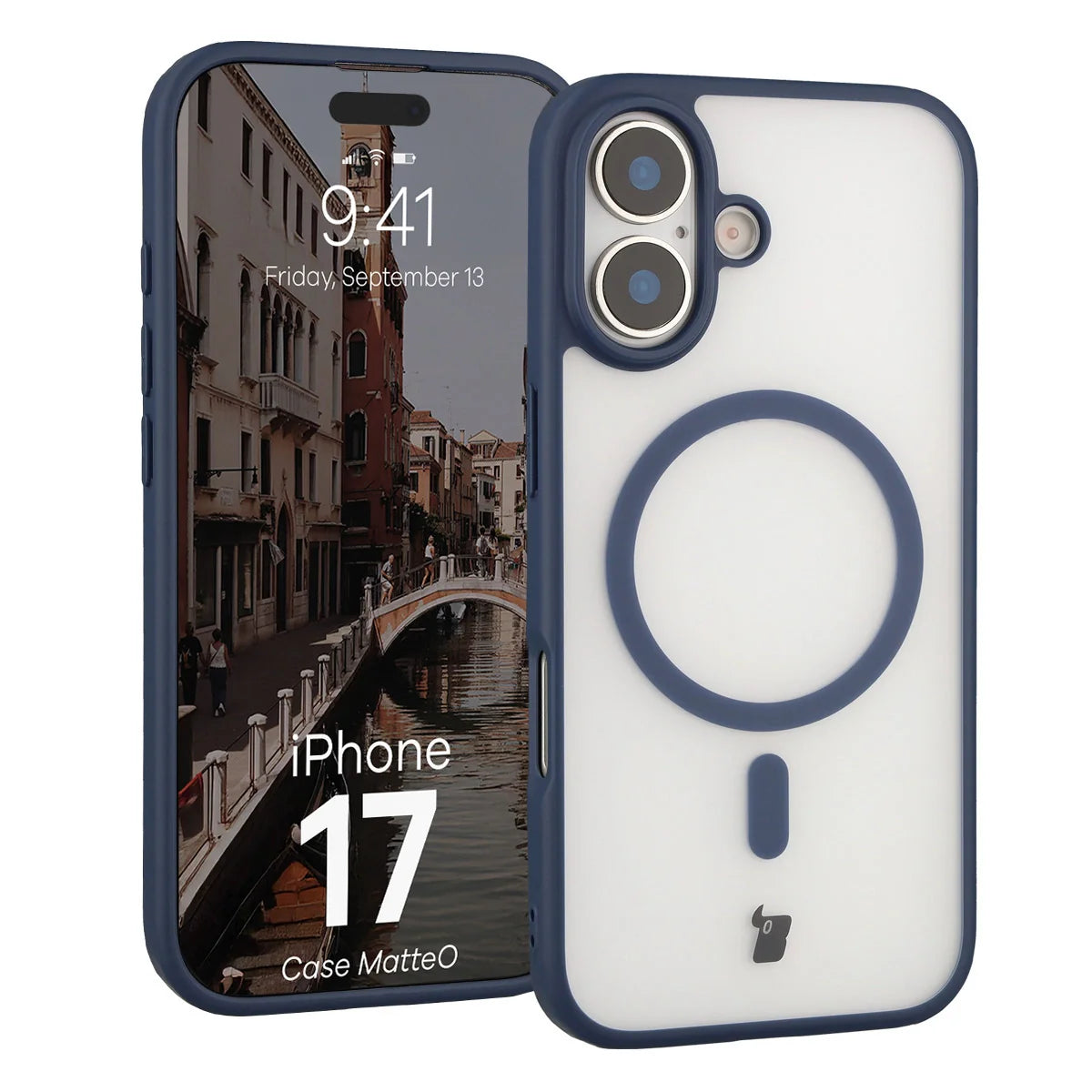 Handyhülle mit Magnetring für iPhone 17, Bizon Case MatteO, Getönt-Dunkelblau