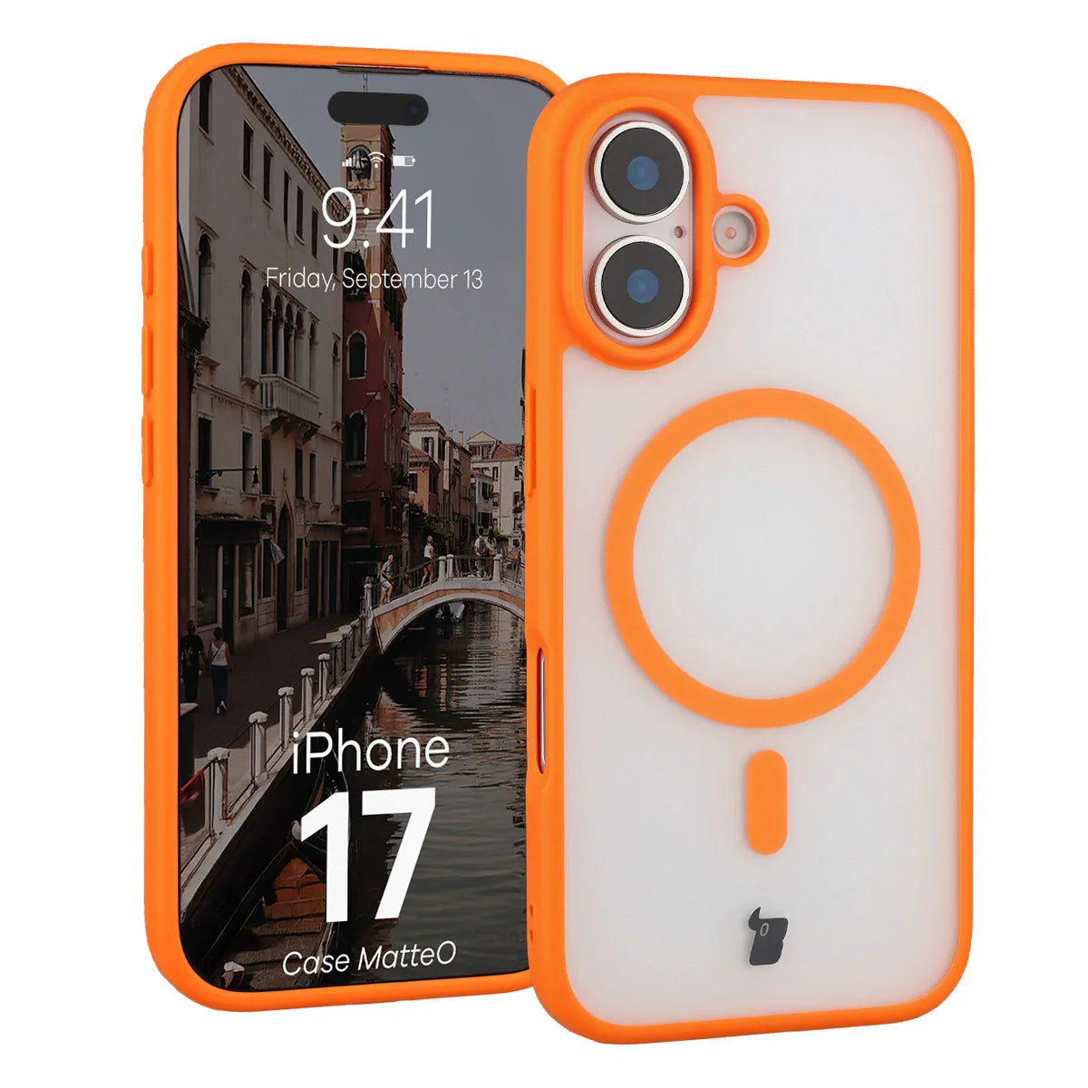 Handyhülle mit Magnetring für iPhone 17, Bizon Case MatteO, Getönt-Orange