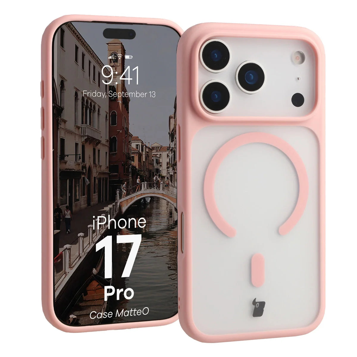 Handyhülle mit Magnetring für iPhone 17 Pro, Bizon Case MatteO, Getönt-Hellrosa