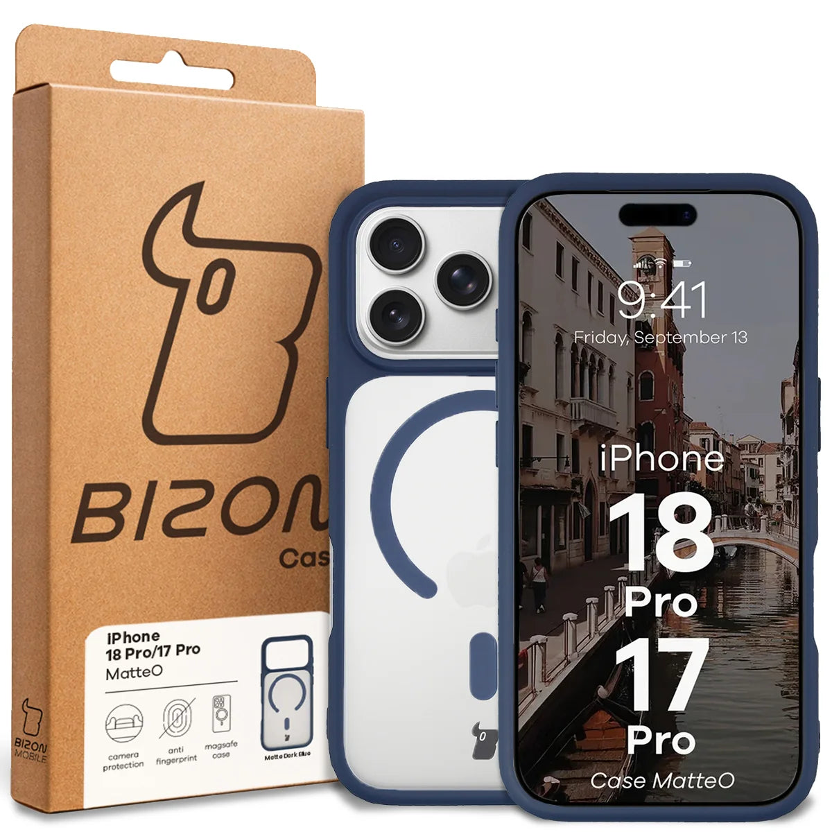Handyhülle mit Magnetring für iPhone 18 Pro / 17 Pro, Bizon Case MatteO, Getönt-Dunkelblau (7/7)