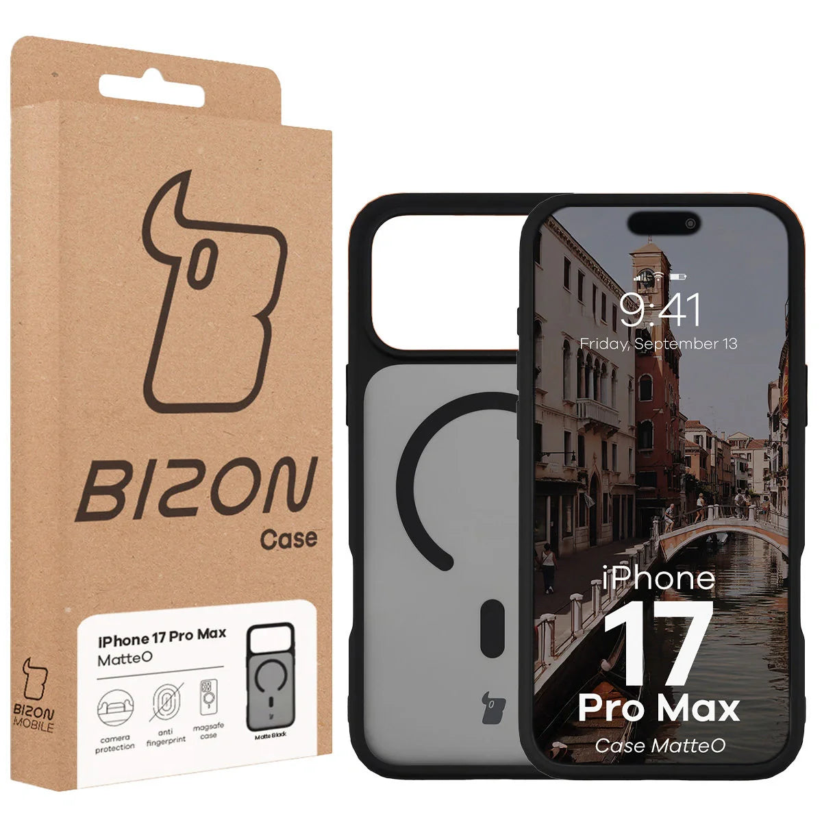 Handyhülle mit Magnetring für iPhone 17 Pro Max, Bizon Case MatteO, Getönt-Schwarz