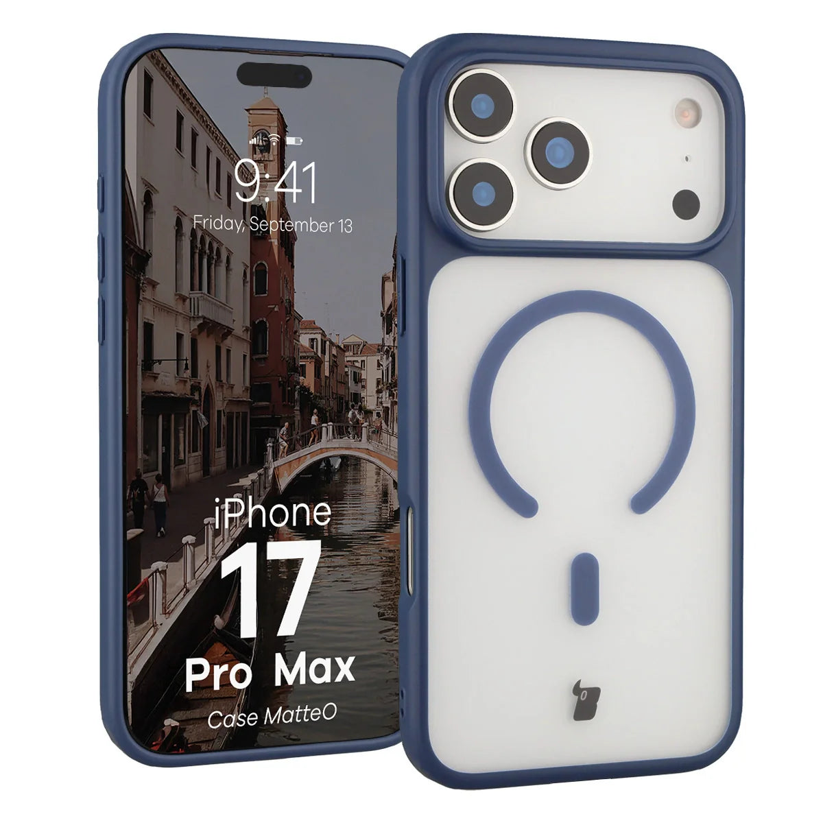 Handyhülle mit Magnetring für iPhone 17 Pro Max, Bizon Case MatteO, Getönt-Dunkelblau