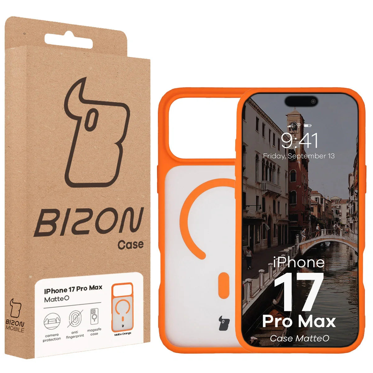 Handyhülle mit Magnetring für iPhone 17 Pro Max, Bizon Case MatteO, Getönt-Orange