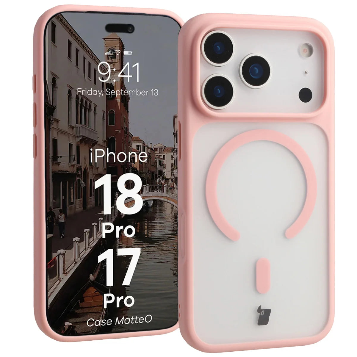 Handyhülle mit Magnetring für iPhone 18 Pro / 17 Pro, Bizon Case MatteO, Getönt-Hellrosa (1/7)