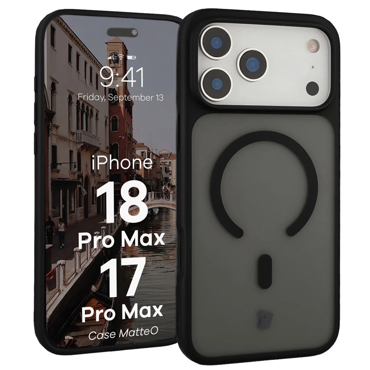 Handyhülle mit Magnetring für iPhone 18 Pro Max / 17 Pro Max, Bizon Case MatteO, Getönt-Schwarz (1/7)