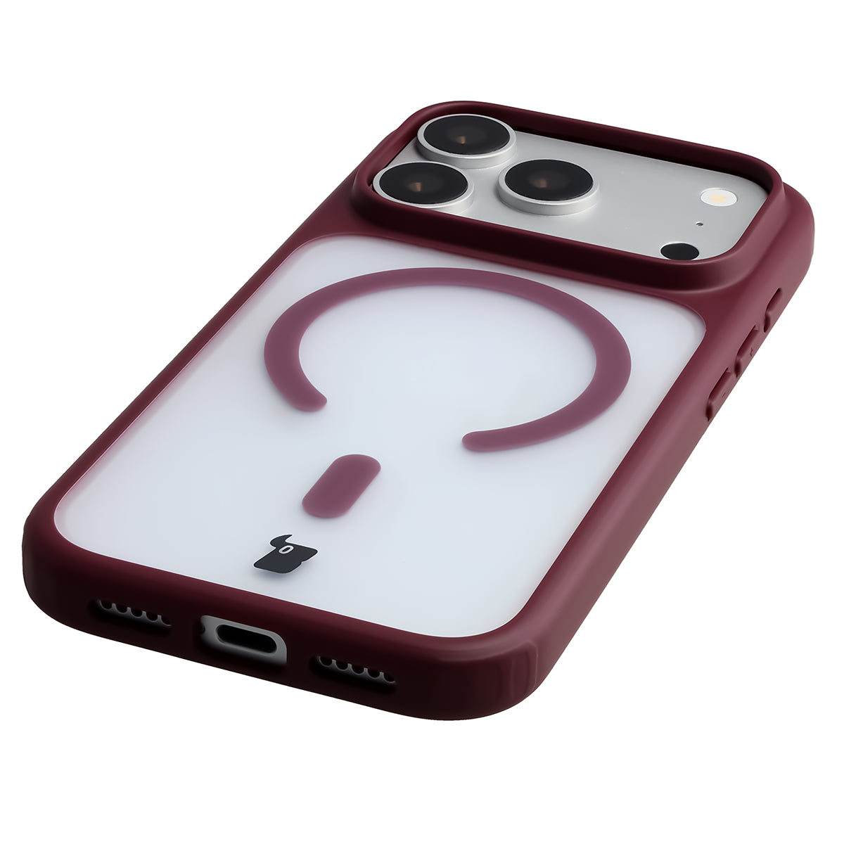 Handyhülle mit Magnetring für iPhone 18 Pro Max / 17 Pro Max, Bizon Case MatteO, Semitransparent mit burgunderrotem Rahmen (6/7)