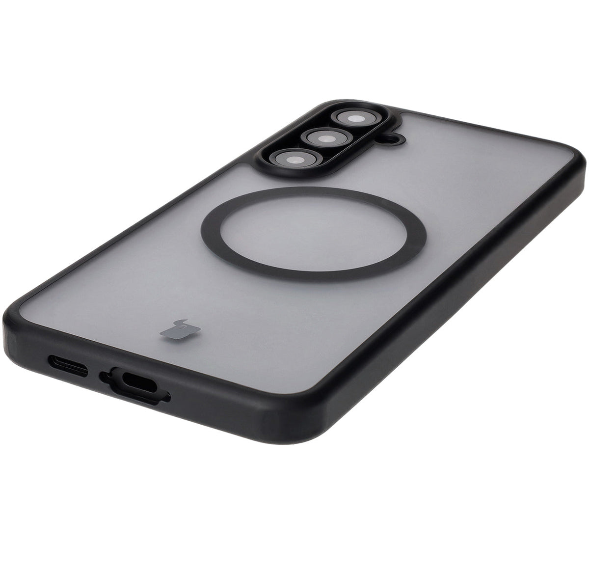 Handyhülle mit Magnetring für Galaxy S24 FE, Bizon Case MatteO, Semitransparent mit schwarzem Rand