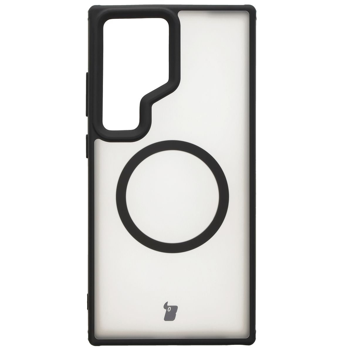 Handyhülle mit Magnetring für Galaxy S24 Ultra, Bizon Case MatteO, Semitransparent mit schwarzem Rand
