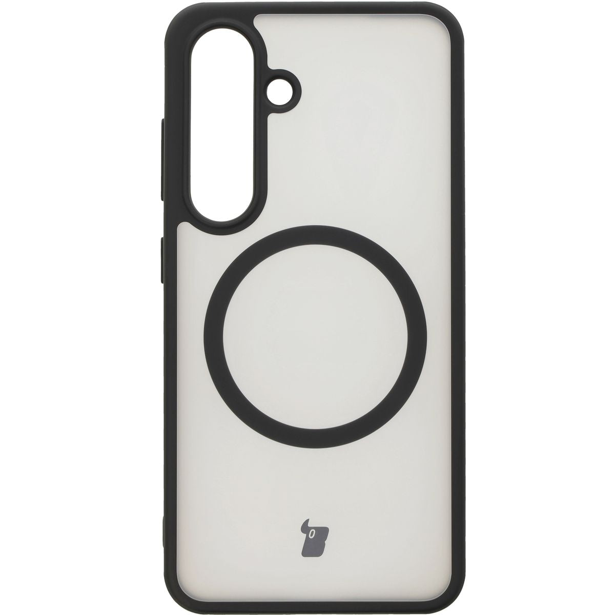 Handyhülle mit Magnetring für Galaxy S25, Bizon Case MatteO, Semitransparent mit schwarzem Rand