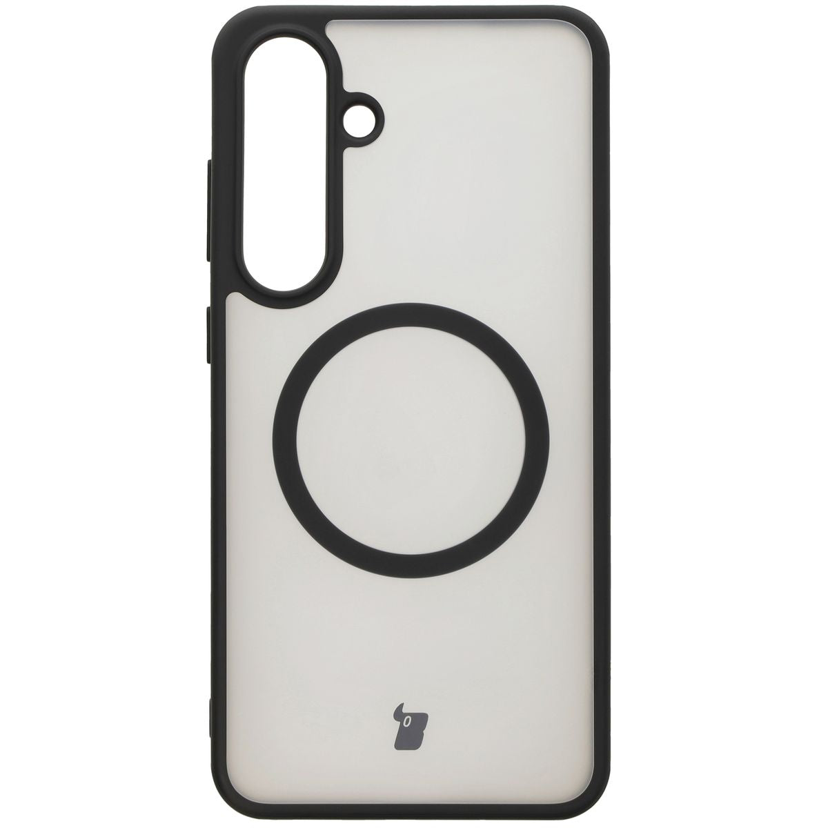 Handyhülle mit Magnetring für Galaxy S25 Plus, Bizon Case MatteO, Semitransparent mit schwarzem Rand