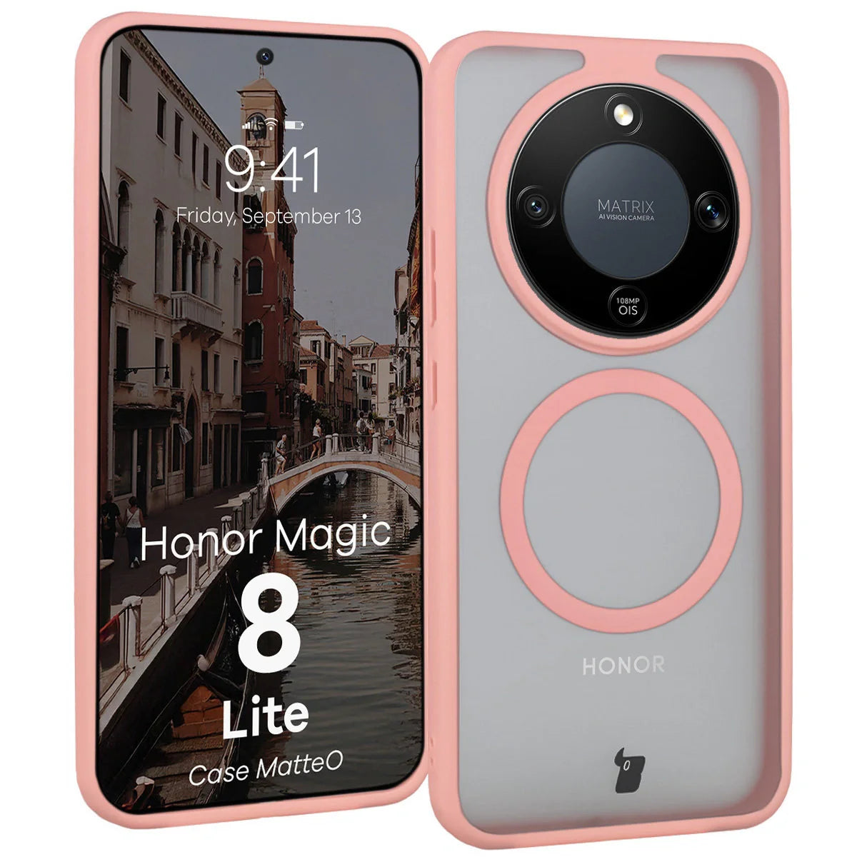 Handyhülle mit Magnetring für Honor Magic8 Lite, Bizon Case MatteO, Getönt-Hellrosa