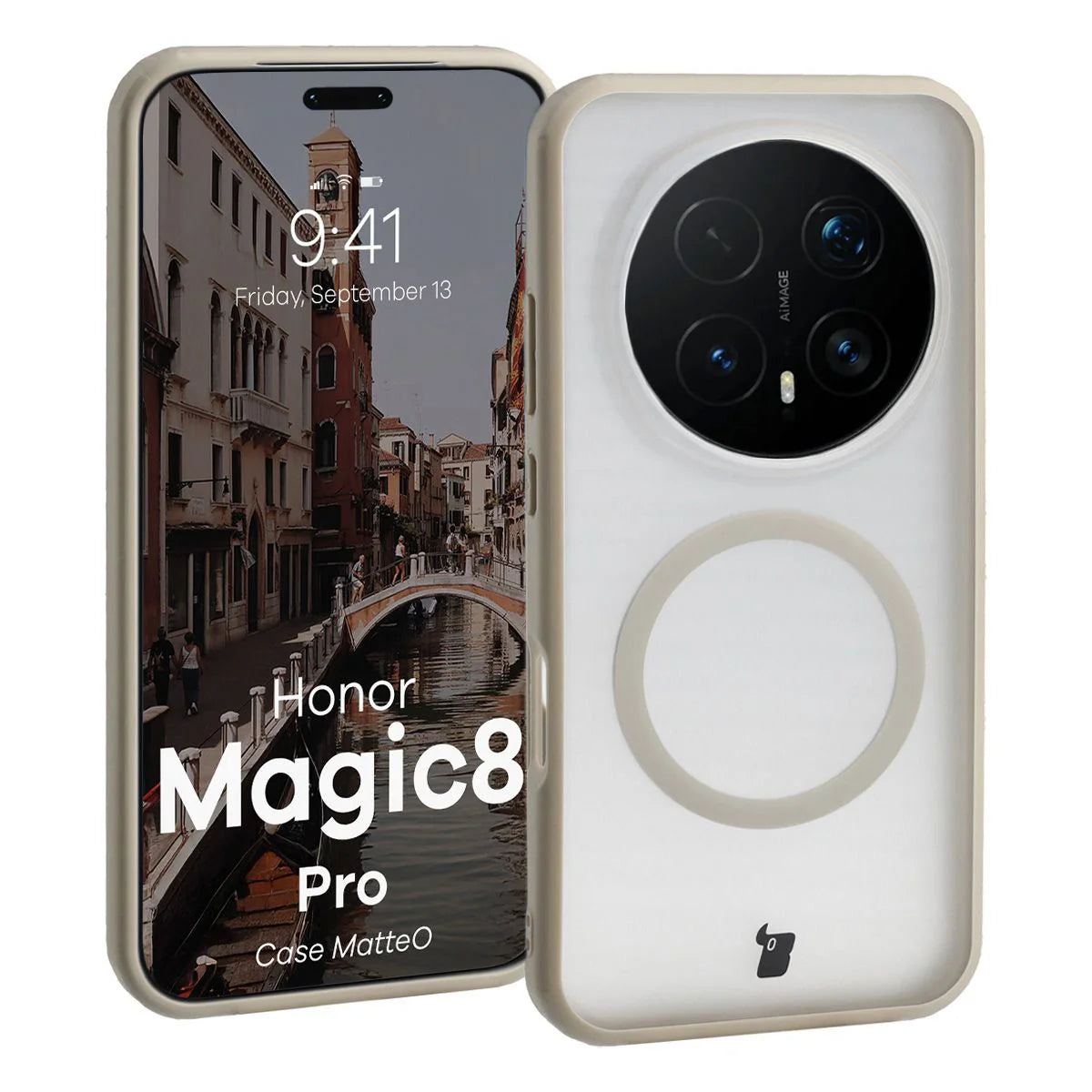 Handyhülle mit Magnetring für Honor Magic8 Pro, Bizon Case MatteO, Getönt-Beige