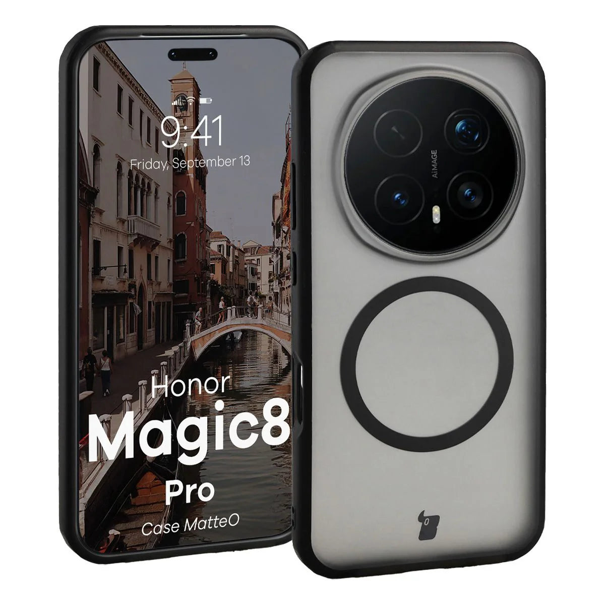 Handyhülle mit Magnetring für Honor Magic8 Pro, Bizon Case MatteO, Getönt-Schwarz