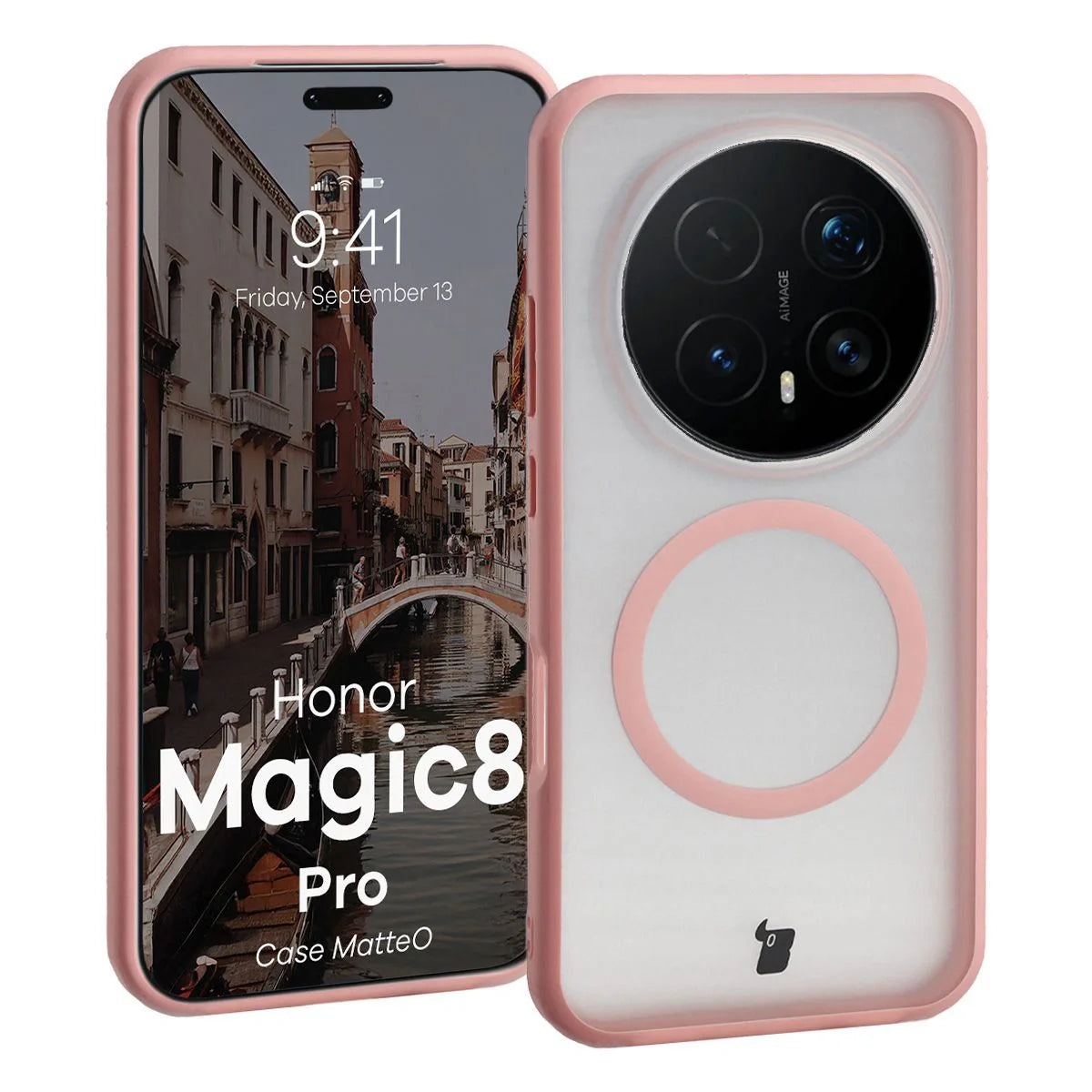 Handyhülle mit Magnetring für Honor Magic8 Pro, Bizon Case MatteO, Getönt-Hellrosa