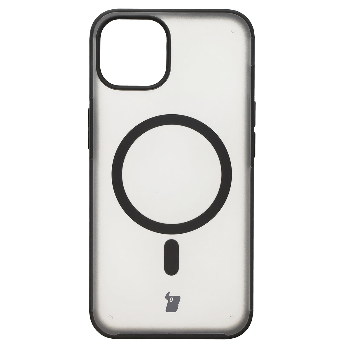 Handyhülle mit Magnetring für iPhone 14 / Phone 13, Bizon Case MatteO, Semitransparent mit schwarzem Rand