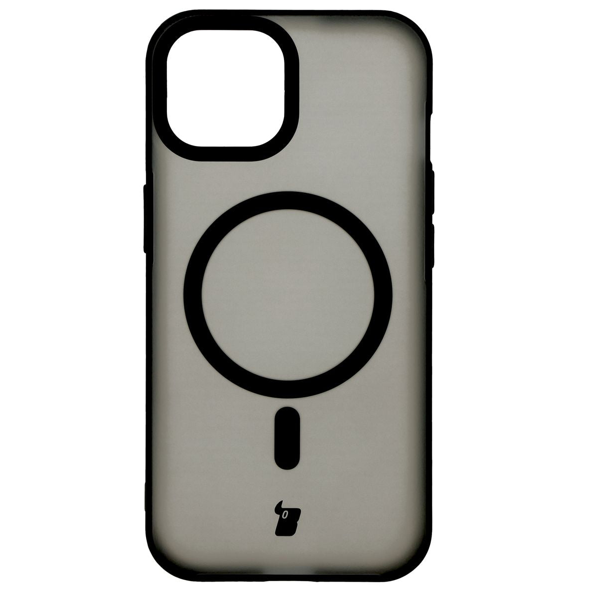 Handyhülle mit Magnetring für iPhone 15, Bizon Case MatteO, Semitransparent mit schwarzem Rand