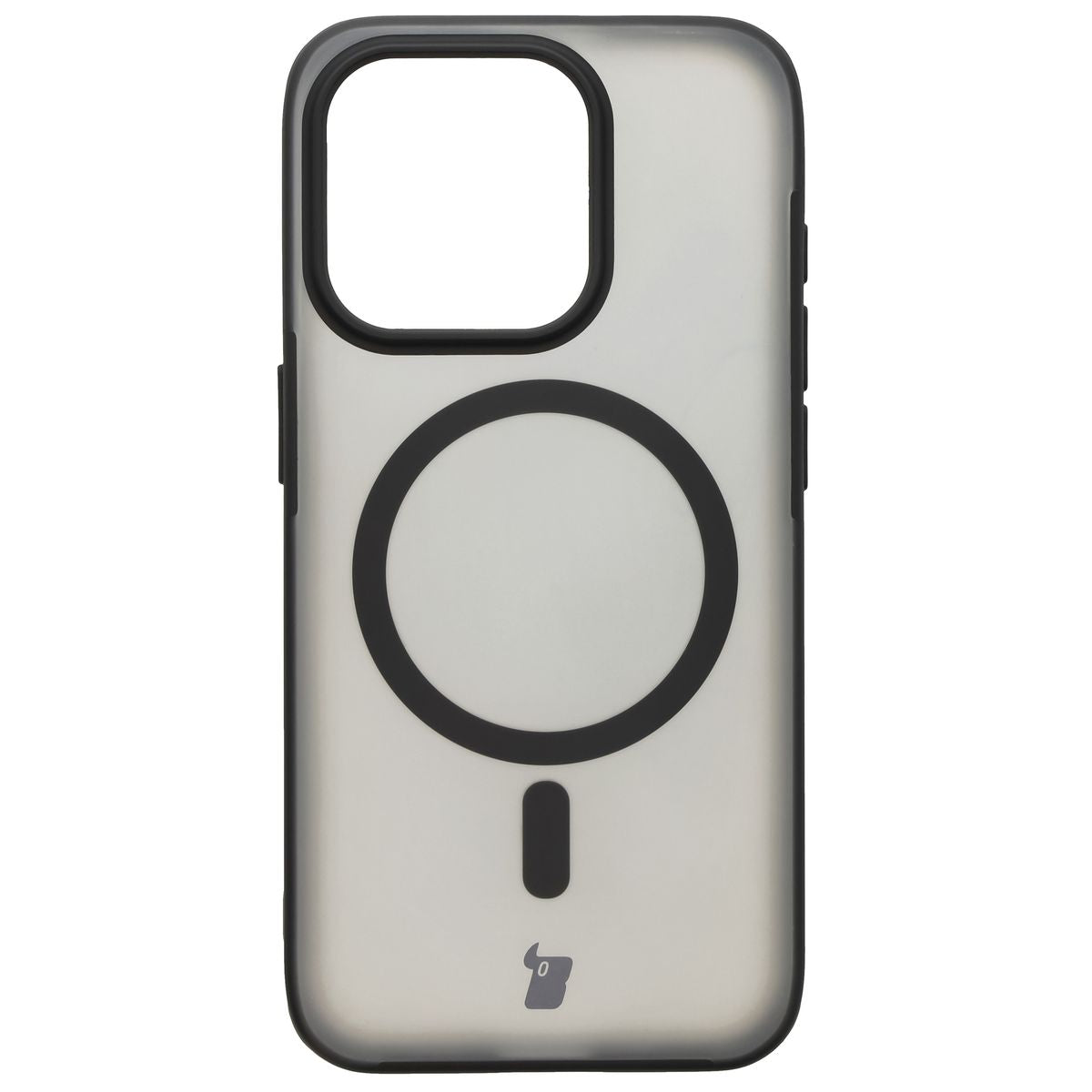 Handyhülle mit Magnetring für iPhone 15 Pro, Bizon Case MatteO, Semitransparent mit schwarzem Rand