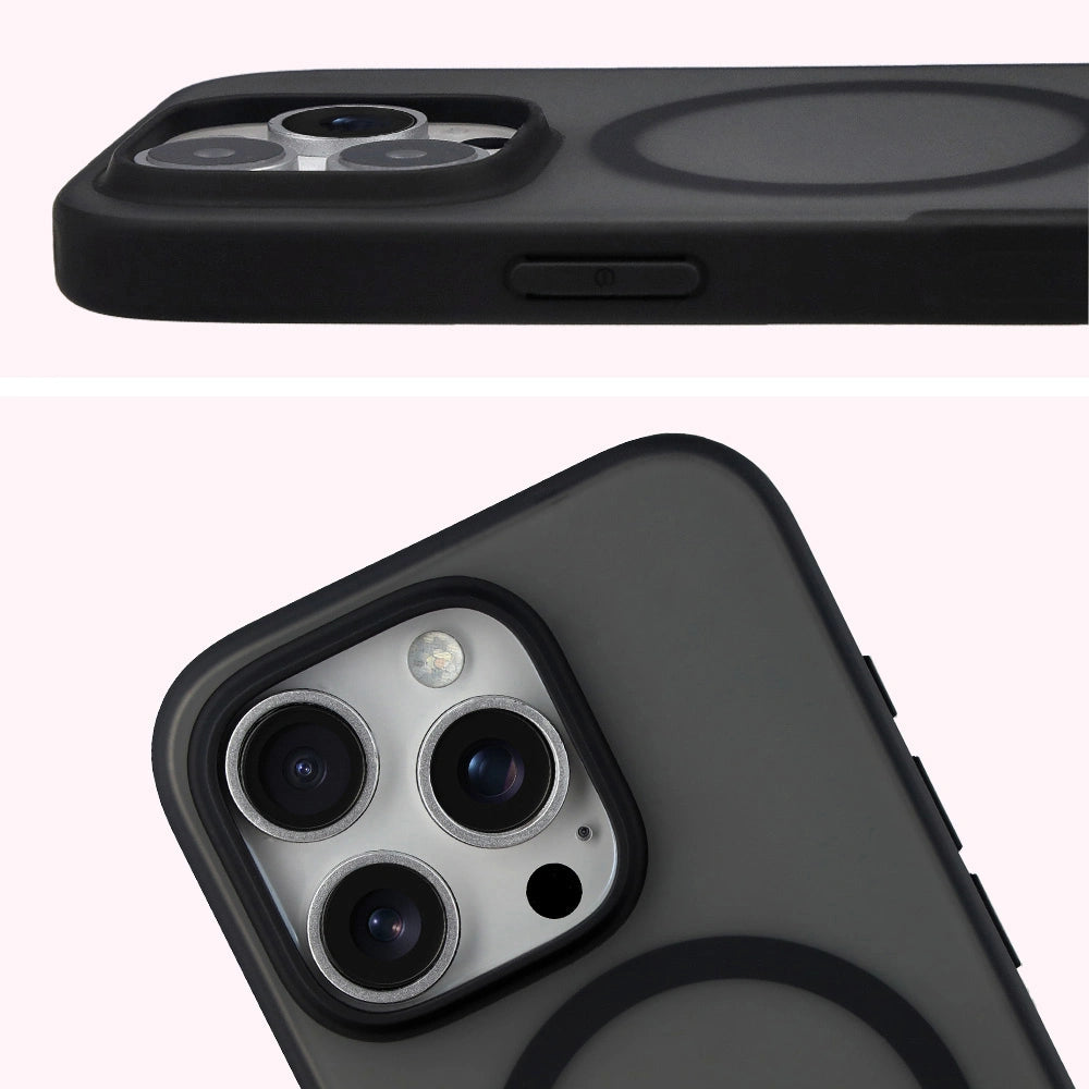 Handyhülle mit Magnetring für iPhone 16 Pro, Bizon Case MatteO, Semitransparent mit schwarzem Rand