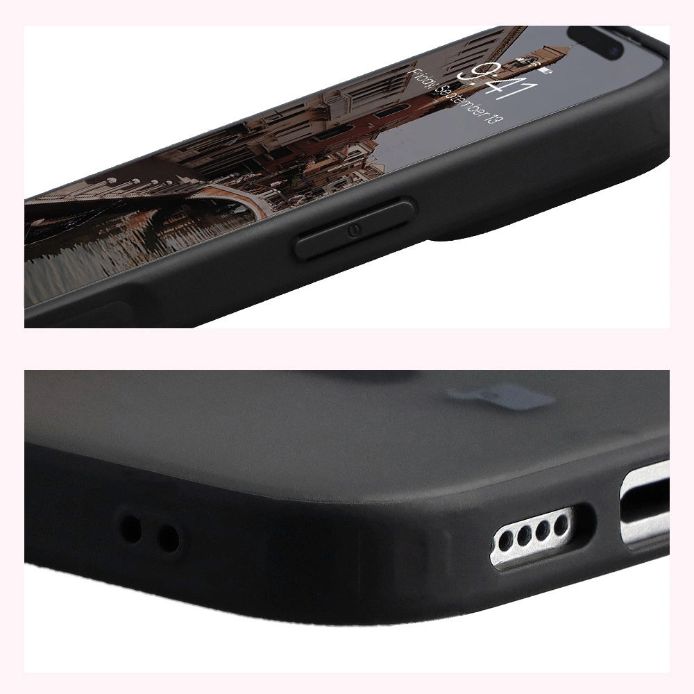 Handyhülle mit Magnetring für iPhone 16 Pro, Bizon Case MatteO, Semitransparent mit schwarzem Rand