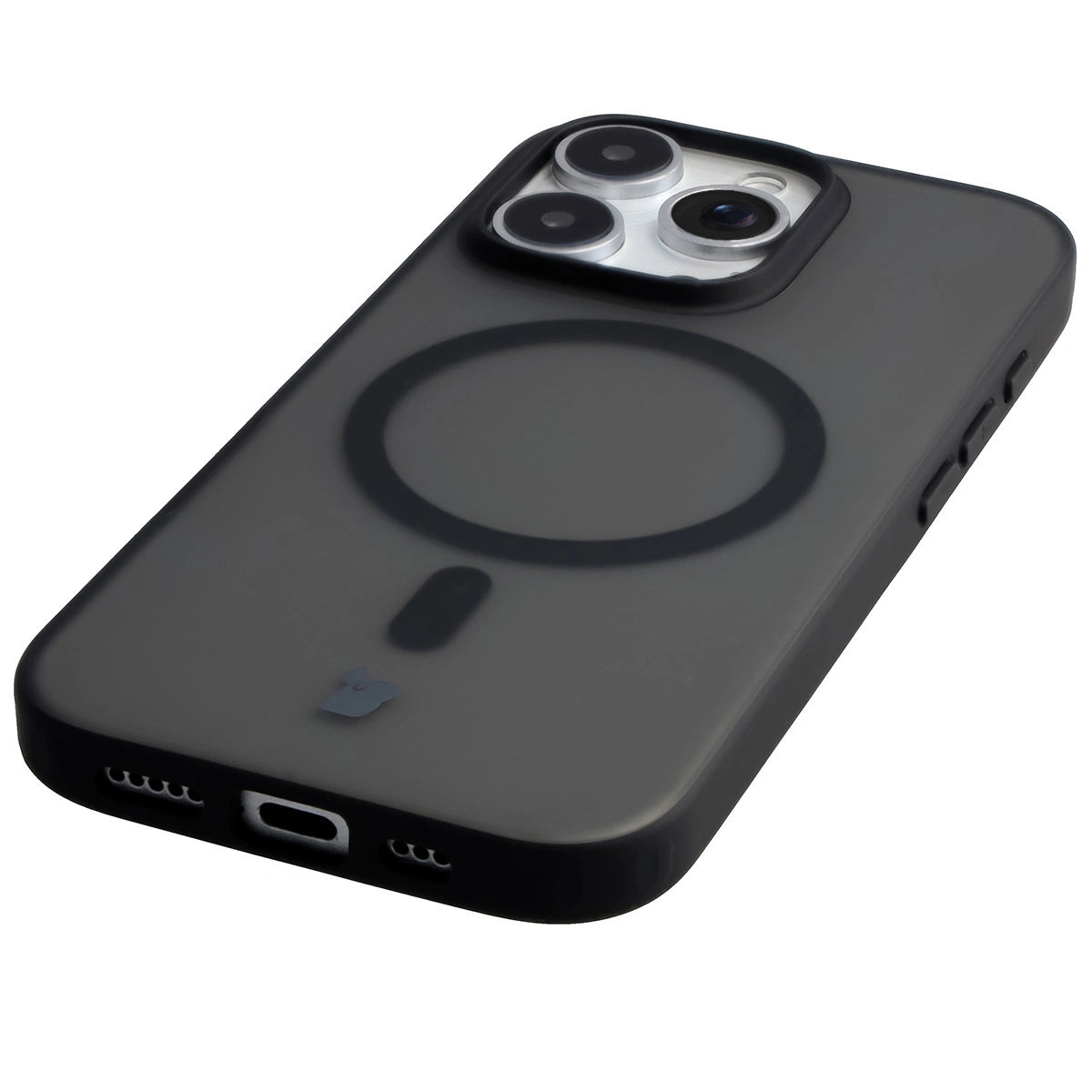 Handyhülle mit Magnetring für iPhone 16 Pro, Bizon Case MatteO, Semitransparent mit schwarzem Rand