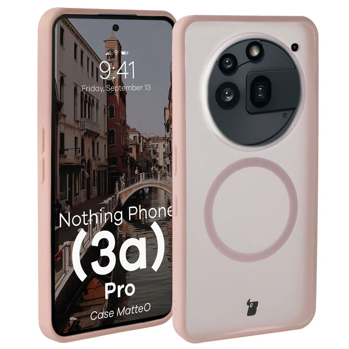 Handyhülle mit Magnetring für Nothing Phone (3a) Pro, Bizon Case MatteO, Getönt-Rosa