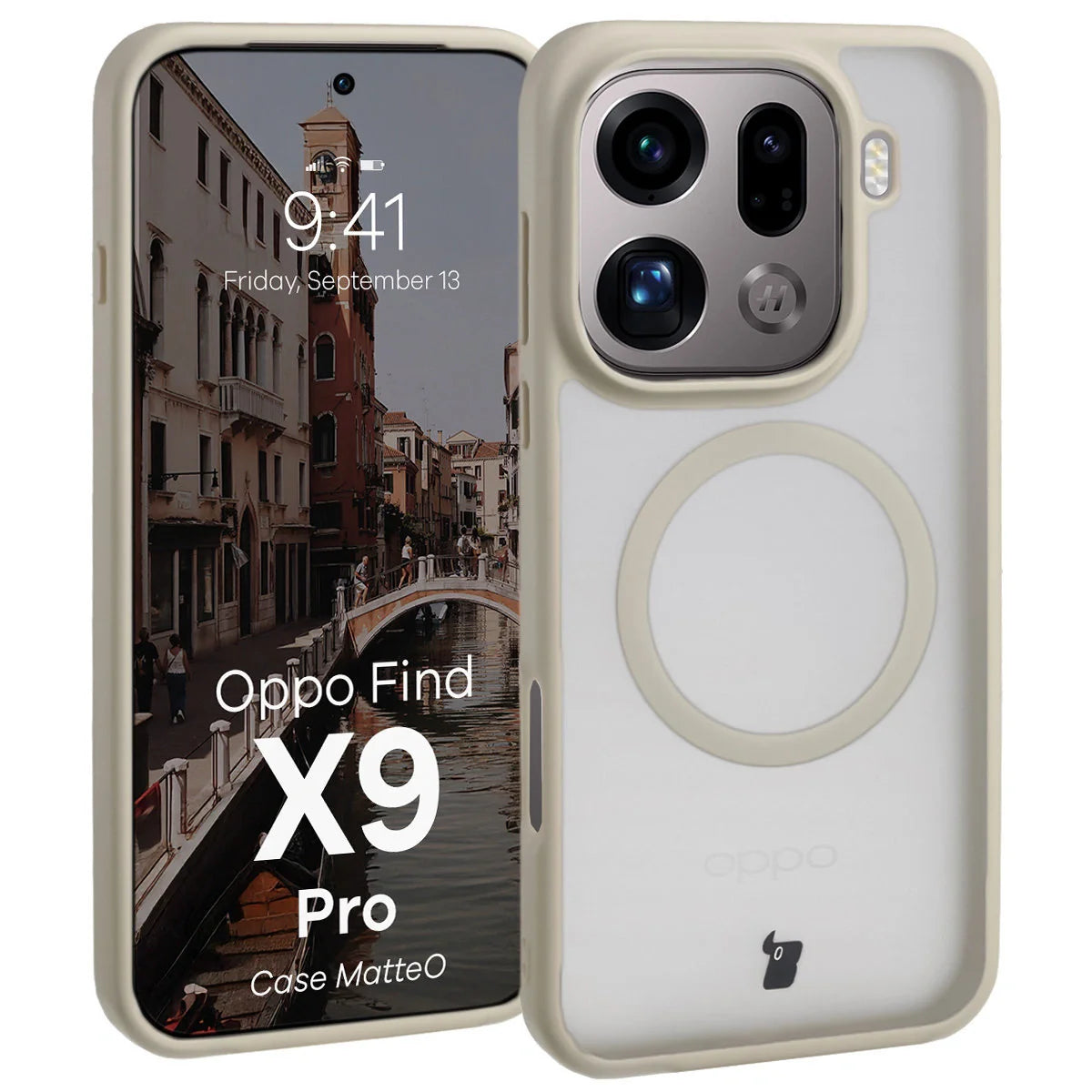 Handyhülle mit Magnetring für Oppo Find X9 Pro, Bizon Case MatteO, Getönt-Beige