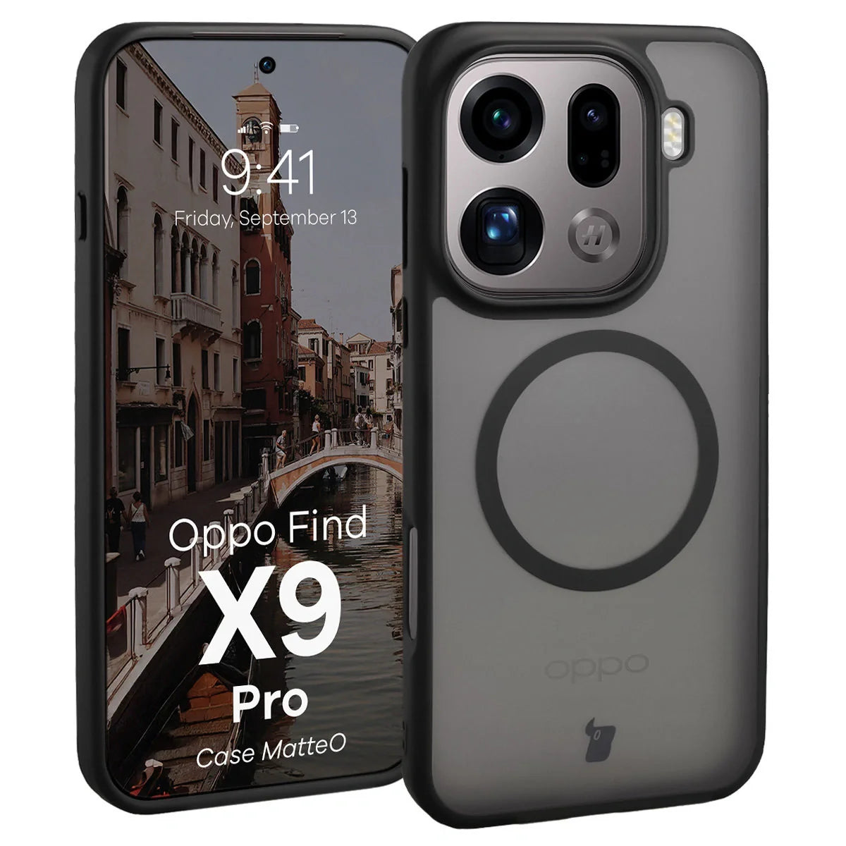 Handyhülle mit Magnetring für Oppo Find X9 Pro, Bizon Case MatteO, Getönt-Schwarz
