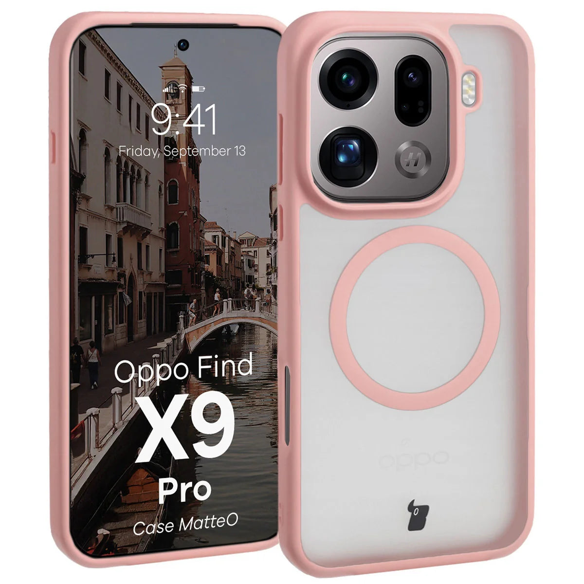 Handyhülle mit Magnetring für Oppo Find X9 Pro, Bizon Case MatteO, Getönt-Hellrosa