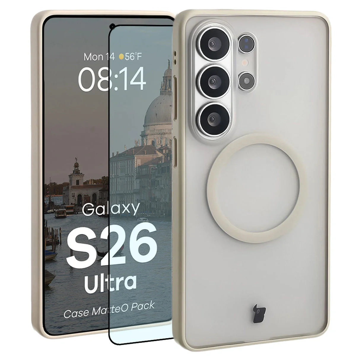 Schutzhülle mit Magnetring + gehärtetem Glas für Galaxy S26 Ultra, Bizon MatteO Pack, Getönt-Schwarz