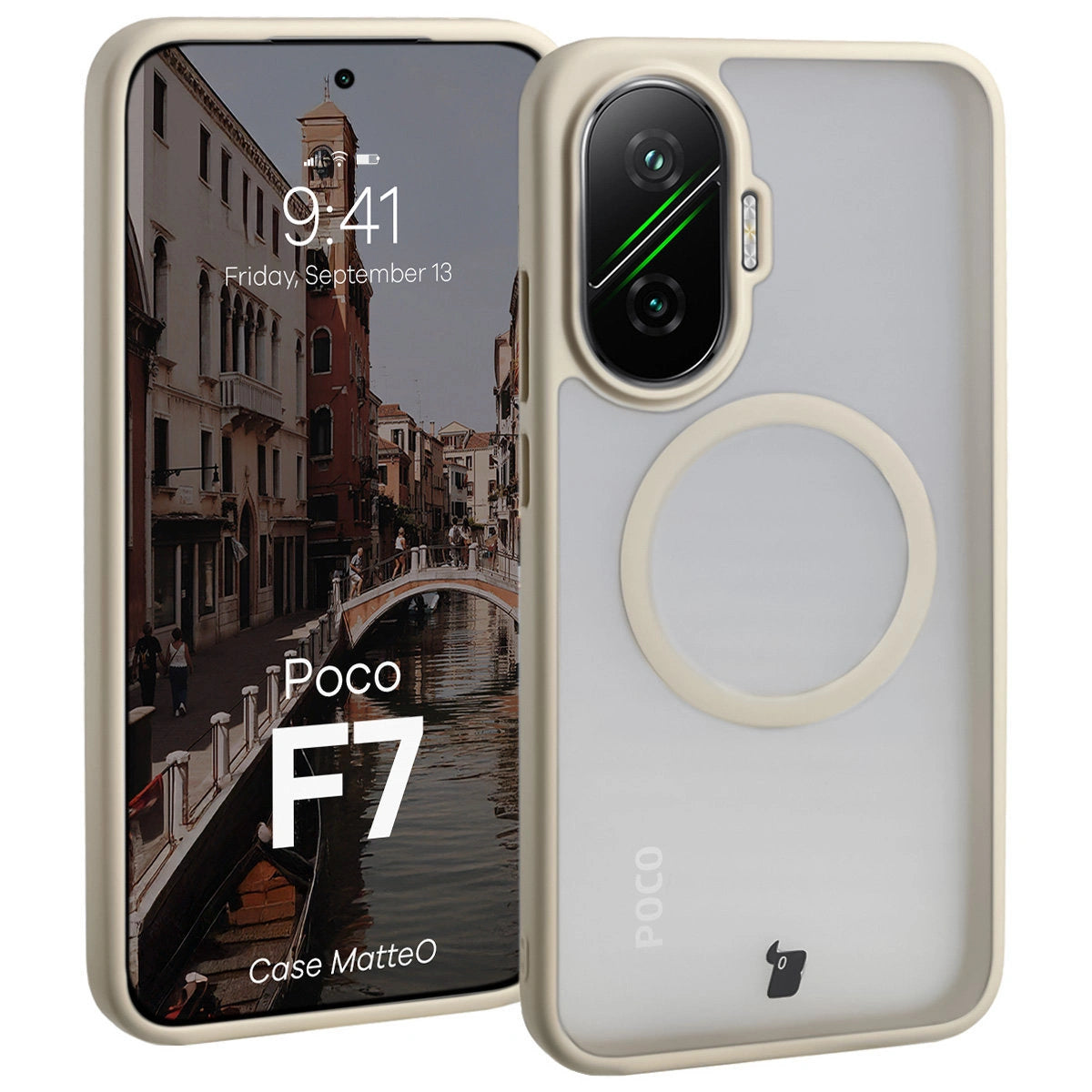 Handyhülle mit Magnetring für Xiaomi POCO F7, Bizon Case MatteO, Getönt-Beige