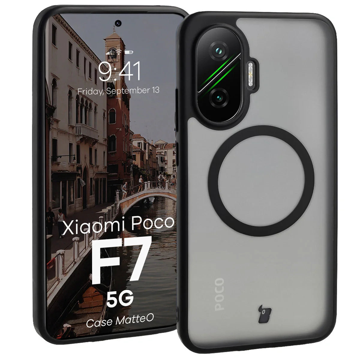 Handyhülle mit Magnetring für Xiaomi POCO F7, Bizon Case MatteO, Getönt-Schwarz