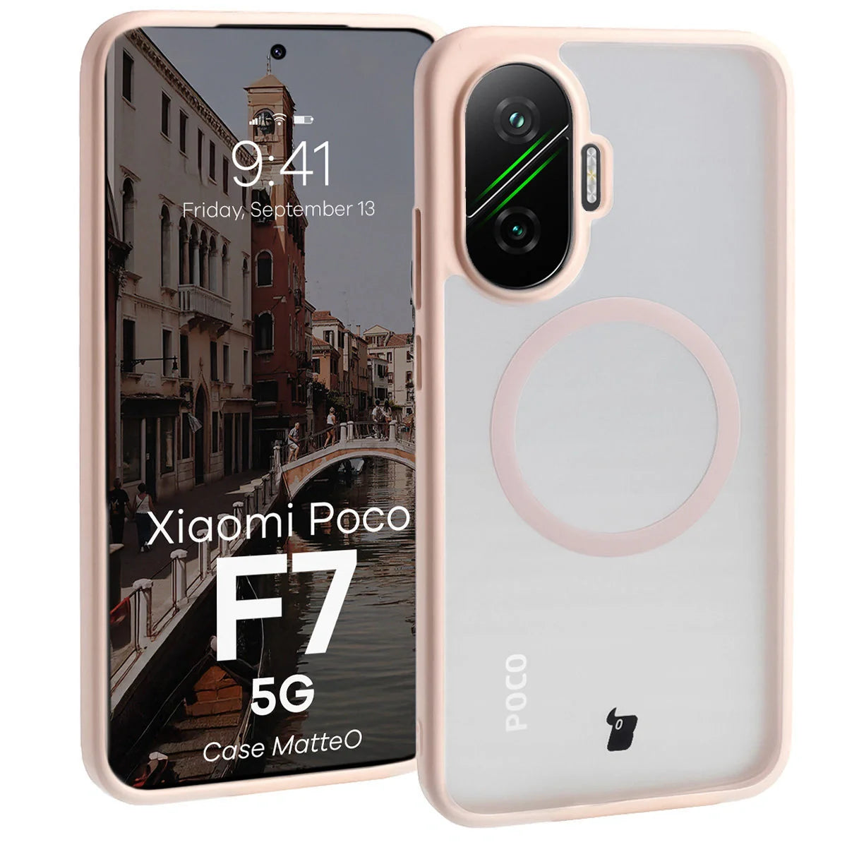 Handyhülle mit Magnetring für Xiaomi POCO F7, Bizon Case MatteO, Getönt-Rosa
