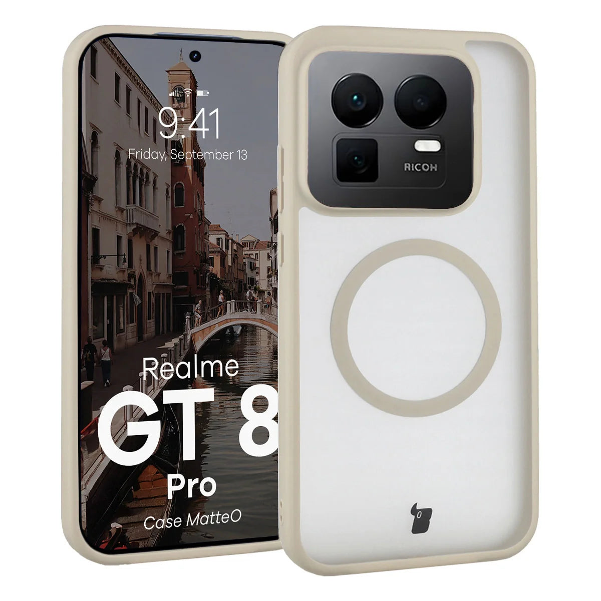 Handyhülle mit Magnetring für Realme GT 8 Pro, Bizon Case MatteO, Getönt-Beige