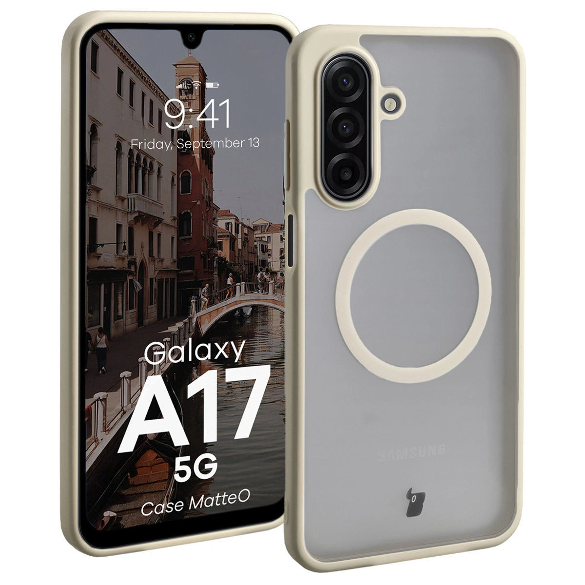 Handyhülle mit Magnetring für Galaxy A17 5G, Bizon Case MatteO, Getönt-Beige