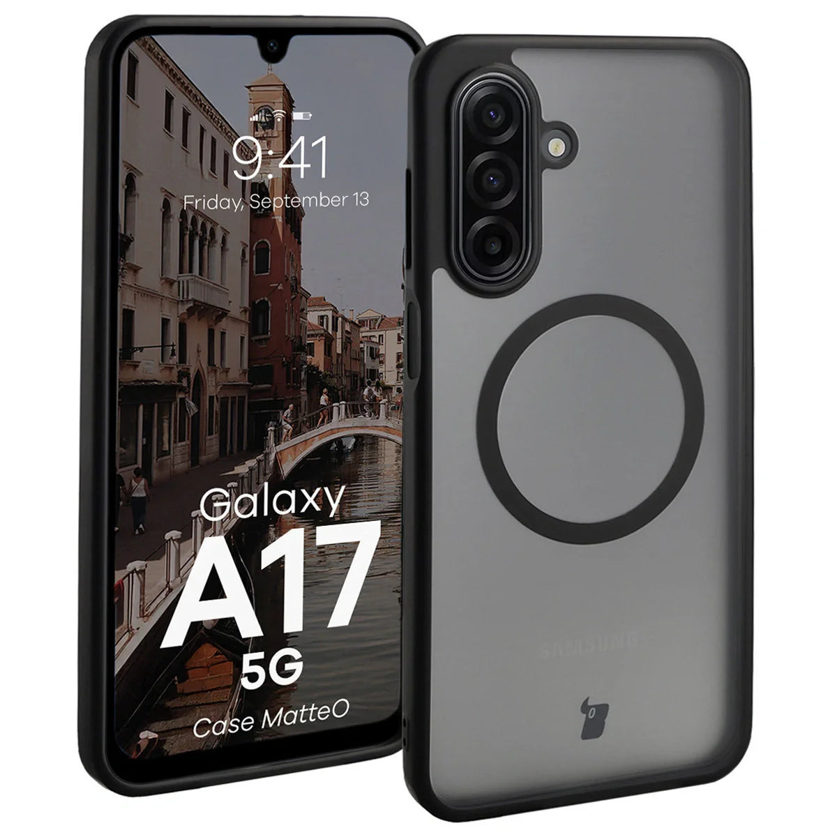 Handyhülle mit Magnetring für Galaxy A17 5G, Bizon Case MatteO, Getönt-Schwarz