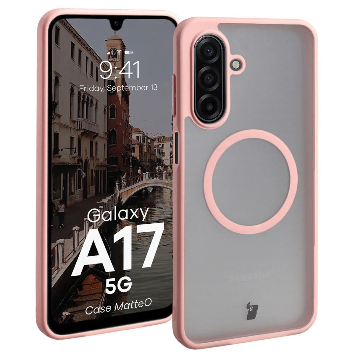 Handyhülle mit Magnetring für Galaxy A17 5G, Bizon Case MatteO, Getönt-Hellrosa
