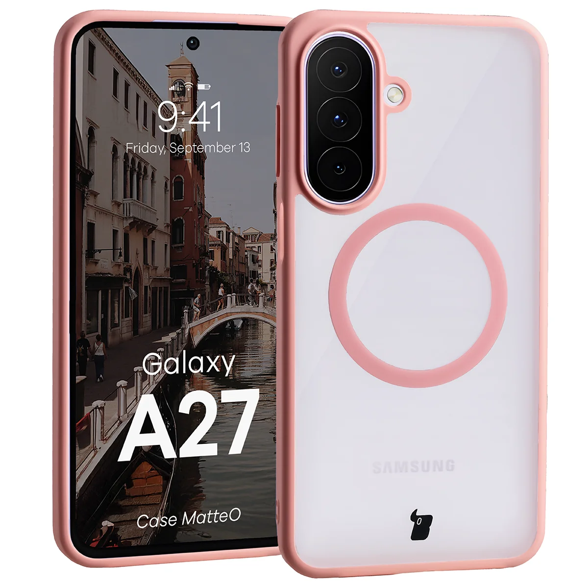 Handyhülle mit Magnetring für Galaxy A27 5G, Bizon Case MatteO, Getönt-Hellrosa