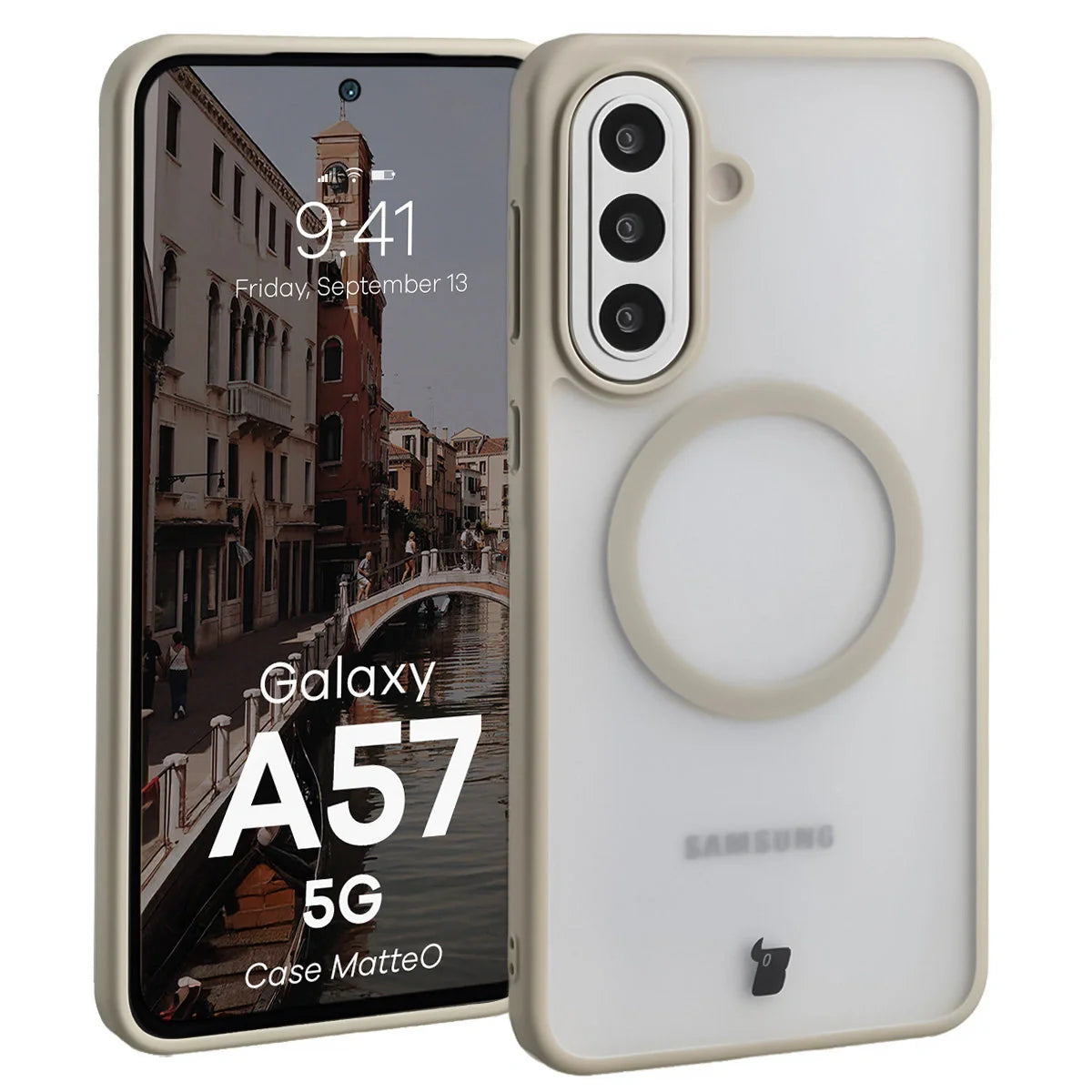 Handyhülle mit Magnetring für Galaxy A57 5G, Bizon Case MatteO, Getönt-Beige